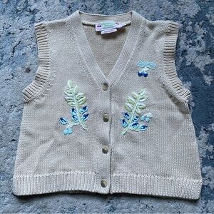BONPOINT Embroidered Knit Vest with Leaf Design